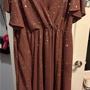 238- mauve and gold star maxi dress